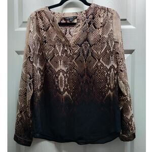 Zac & Rachel Size PL Brown Black Snakeskin Print Roll Tab Sleeves Popover Top
